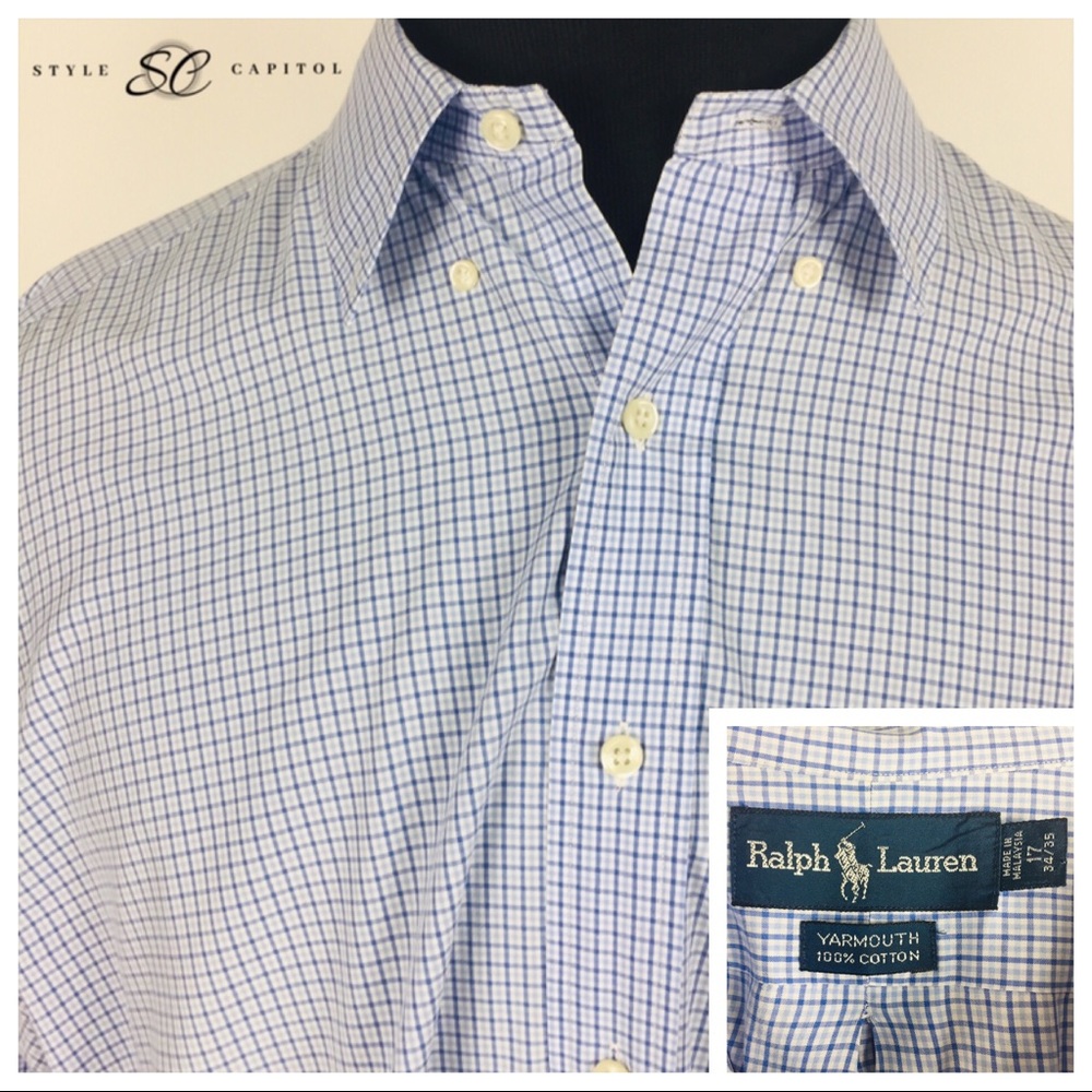 Ralph Lauren Men's Blue White Plaid Shirt